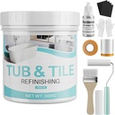 Tile Paint, 17.6oz Tub and Tile Paint Refinishing Kit with Tools and Hardener, Easy to Use for Countertop Bathroom Bathtub Kitchen Sink, Semi-Gloss White, Low Odor，25-30sq.ft