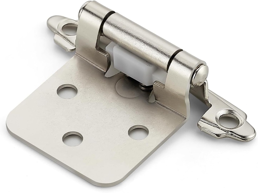 Home Expert 4 Pack (2 Pairs) Brushed Nickel Cabinet Hinges for Kitchen Doors, Self-Closing, 1/2 Inch Overlay (Variable), Semi-Concealed Face Frame, Surface Mount Cabinet Hardware, Silver