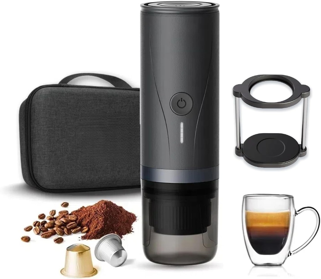 Portable Espresso Maker with 20Bar Pressure & 7500mAh Battery - Fast Heating Coffee Machine for Travel, Camping - Compatible with Grounds & Nespresso - Compact 640g, Food-Grade Stainless Steel