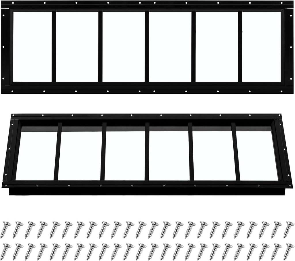 Tandefio 2 Pack Shed Window, Transom Windows 10" x 35" with Tempered Glass, Basement Garage Door Flush Mount Shed Window with Tempered Glass Household Windows with Screws for Chicken Coop Playhouse