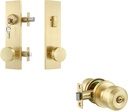 Leydebong Privacy Ball Door Knobs and Front Door Handle Set in Satin Brass