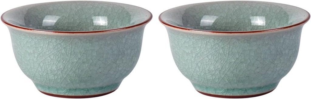 KAMMAK Tea Cup Set of 2 Porcelain Small Tea Cups 2oz Japanese Tea Cup, Asian Handmade Ceramic Teacups for Home, Party, Office, Chinese Kung Fu Tea Set for Hot/Cold Drink (Bell-Ice Crackle Glaze)