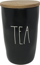Rae Dunn Ceramic Kitchen Canister with Wood Lid (Tea, Black, 6.5 L, 4.25 x 6.5 Inches)