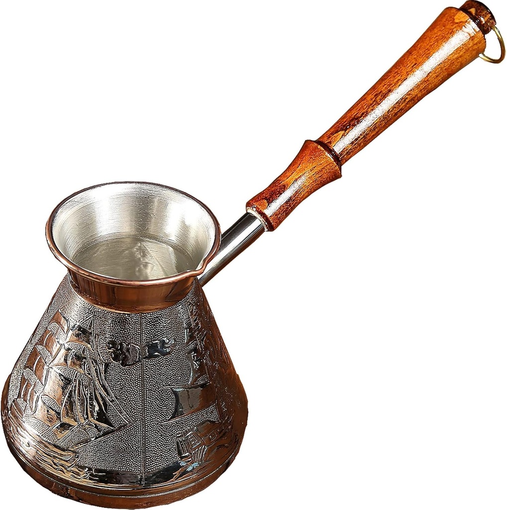 AEVVV Scarlet Sails Turkish Greek Copper Turk 600ml 20oz Neat Cezve Coffee Maker With Wooden Handle