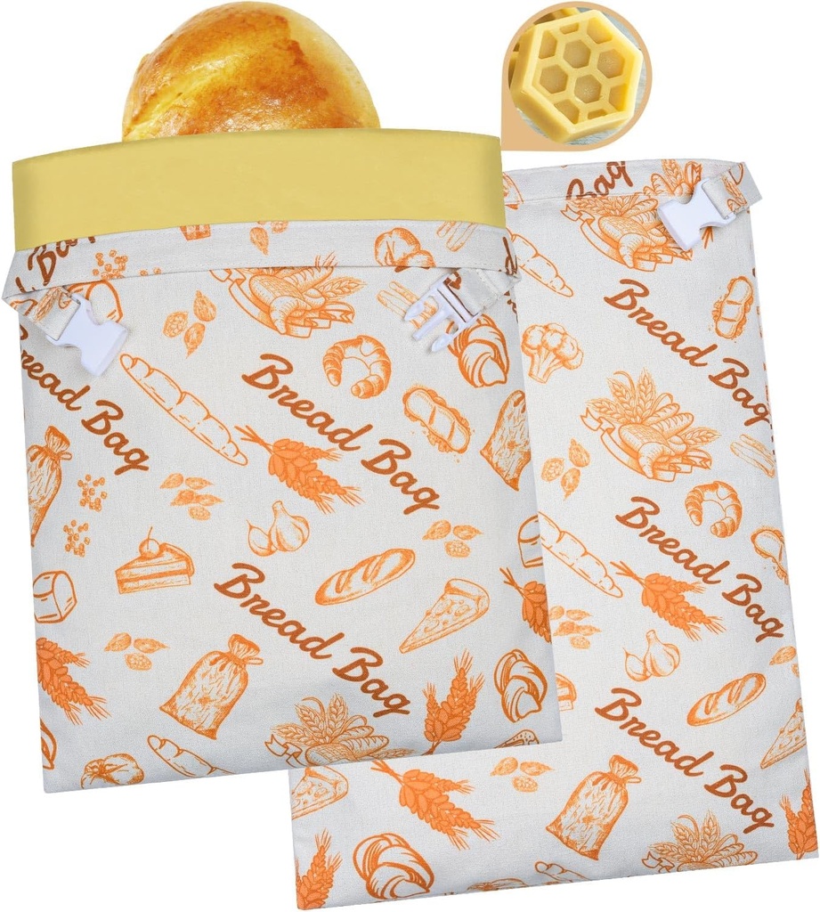 OOW Reusable Bread Bags for Homemade Bread -2 Pack Organic Beeswax Cotton Bag -Fresh Keeping Sourdough Storage Bag, 200% Thicker Organic Beeswax -XL17x13in