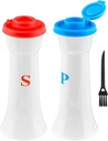 3pcs Plastic Salt and Pepper Shaker Set with Lids, Airtight Spice Jar Dispenser, Hourglass Covered Mini Salt Shaker for Restaurant Cleaning Brush Camping Home Kitchen Picnic
