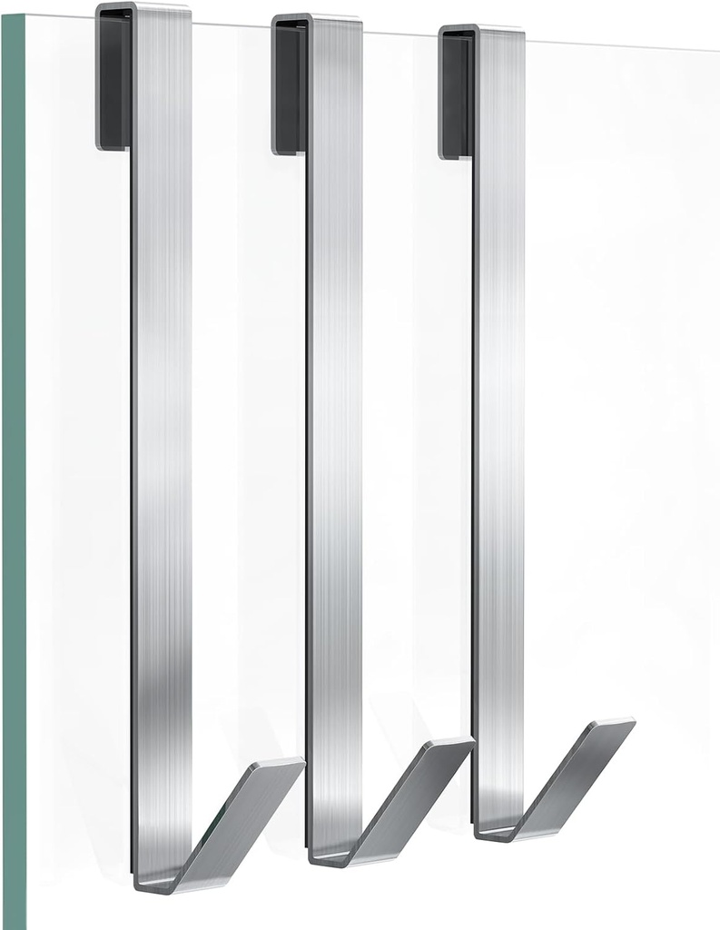 Shower Door Hooks 12 in, Shower Hooks for Towels, Heavy Duty Drilling-Free Extended Towel Hooks for Bathroom Frameless Glass Door, Over The Door Towel Hooks 3 Packs Silver