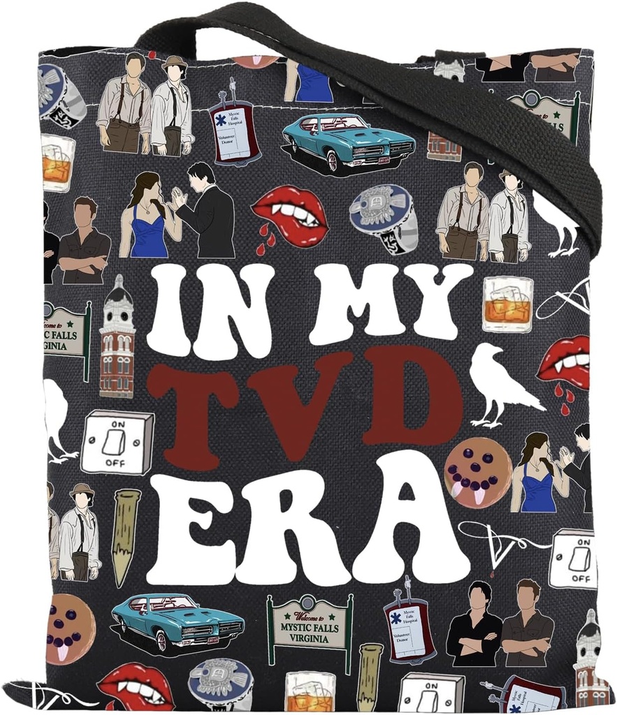 ZJXHPO TVD Tote Bag Vampire Movie Inspired Gift In My TVD Era Reusable Grocery Shopping Bag TVD Merch (BL TVD Era Tote), Medium