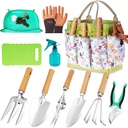 Garden Tool Set 11-Piece Heavy Duty Gardening Hand Tools - Rust-Resistant Stainless Steel with Durable Stylish Garden Tools Organizer Tote Bag | Ideal Gardening Gift for Women & Garden Enthusiasts