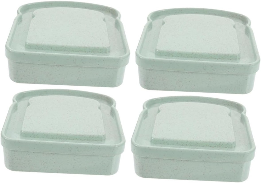 BESTYASH 4pcs Portable Sandwich Bread Containers Break Resistant Storage Boxes with Lid Space Saving Kitchen Organizer for Outdoor Use and Home Bakery Light Green