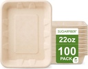 [100 COUNT]Harvest Pack 22 oz Compostable Food Trays, 8.49" x 6.45" x 1.3" Disposable PFAS FREE Food Container, Bagasse Serving Paper Plates, Sugarcane Eco-Friendly Plant Fibers, No Lids included