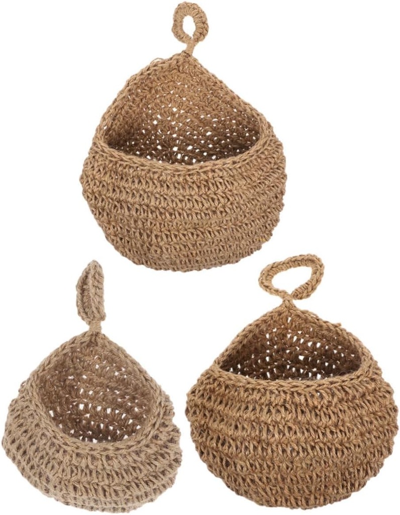 TIDTALEO 3pcs Teardrop Wall Hanging Baskets Rustic Storage Baskets for Kitchen Bohemian Style Vegetable and Fruit Organizer for Home Decor and Space Saving
