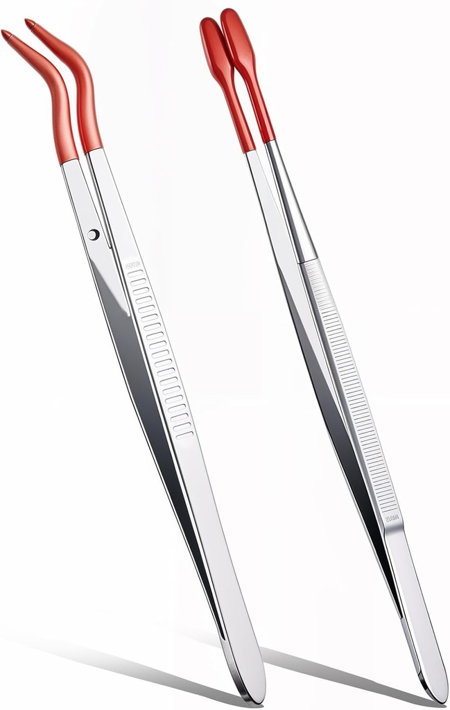 2pcs Rubber Tips Tweezers PVC Rubber Coated Bent and Straight Flat Tip Stainless Steel Tweezer Set for Crafts Stamp Industrial Tweezers Tools Jewelry Hobby Soft Tweezers Rubber Tipped Tweezers