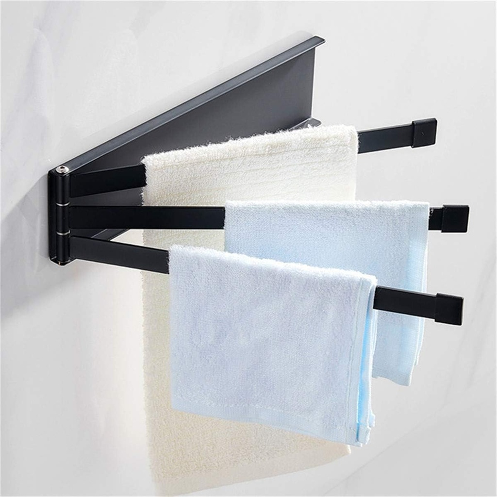 Rotating Towel Rack Bath Rail Hanger Towel Sticker Holder 3 Swivel Bars Kitchen Bathroom Rack Hanging Wall Mount (Black)