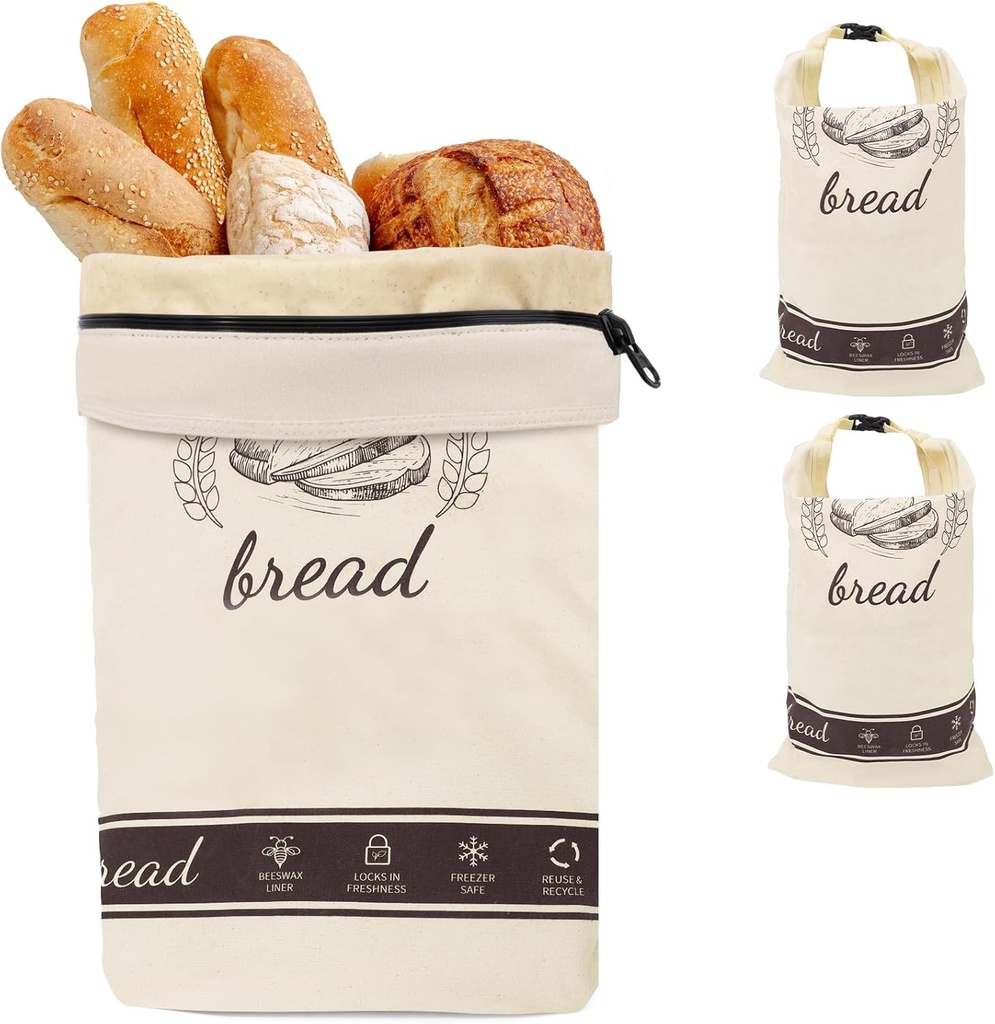 XL Beeswax Bread Bags - 2 Pack Reusable Sourdough Bread Storage Bags (Brown 12.6"x17")