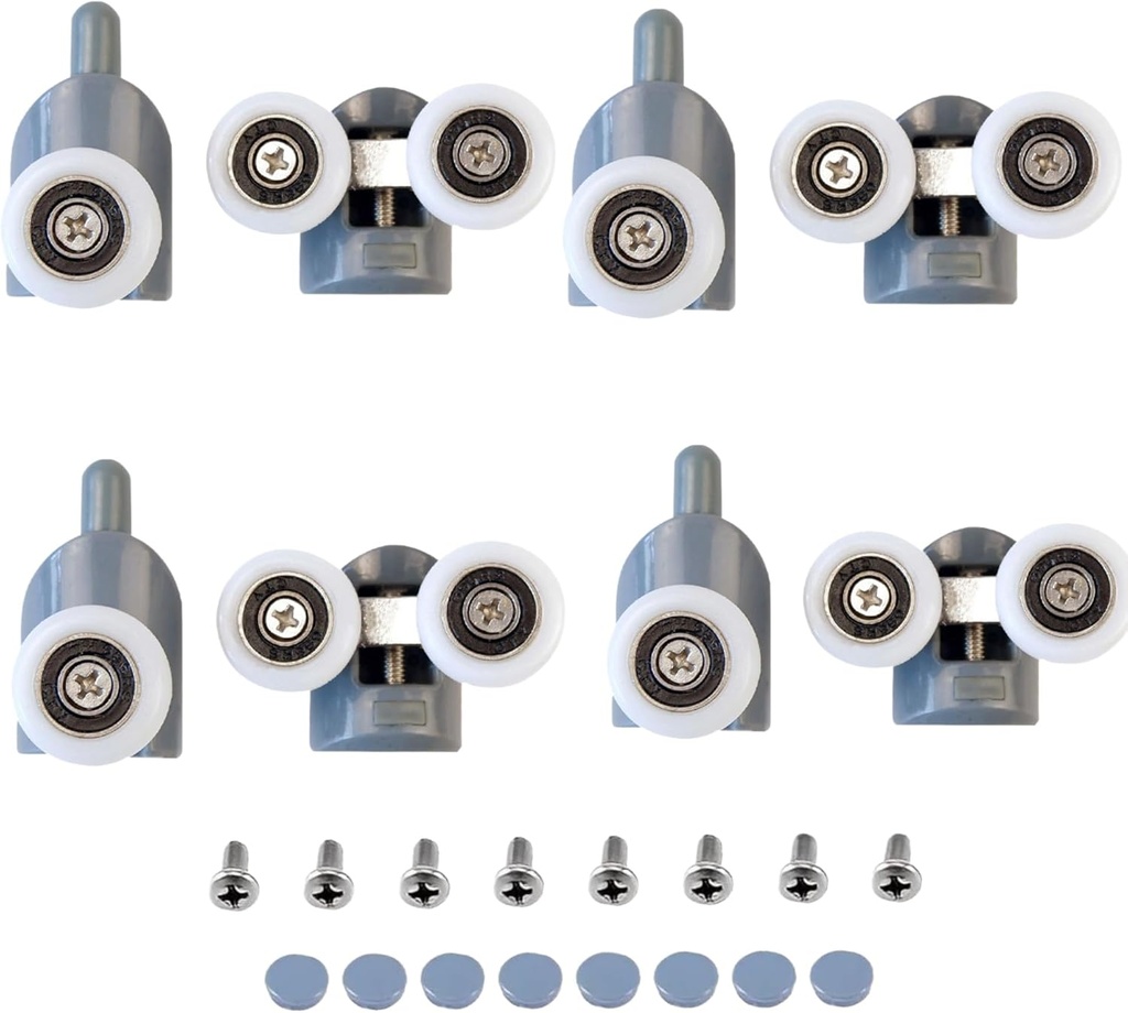 8 Pcs Old Fashioned Shower Door Rollers Replacement 23mm Top & Bottom Shower Door Wheels Replacement with Screw Cover Caps for Home RV Bathroom DIY Replacement Parts