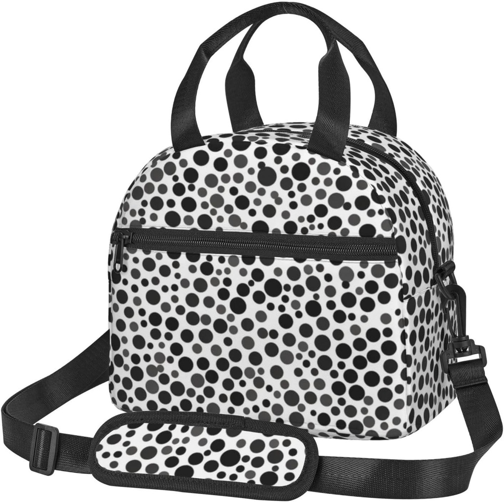 Black And White Dot print Lunch Bag Reusable Insulated Lunch Boxes Cooler Tote Bags For Work Office Picnic Travel