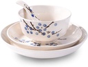 4-Piece Dinnerware Set, Plates, Dish, Bowl, Spoon, Japanese Hand-painted Tableware set (Blue Plum)