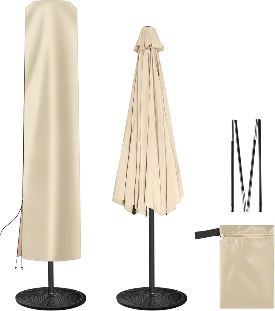 Patio Umbrella Cover - Outdoor Umbrella Covers with Folding Rod, Waterproof Oxford, Parasol Cover for 7.5ft 8ft 9ft 10ft 11ft Round Table Umbrella (Beige)