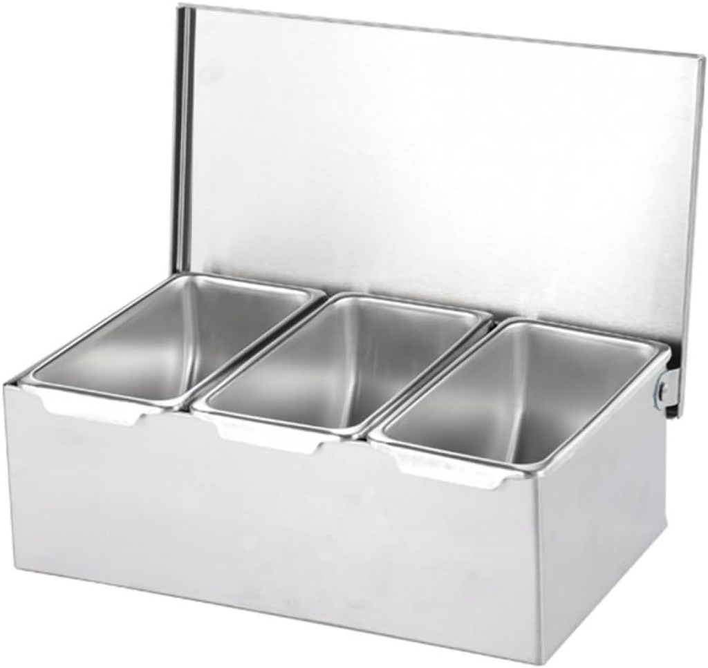 TopHomer Compartmentalized Condiment Dispenser, Stainless Steel Condiment Container with Lid Design for Kitchen Restaurant Use (3 Compartments)