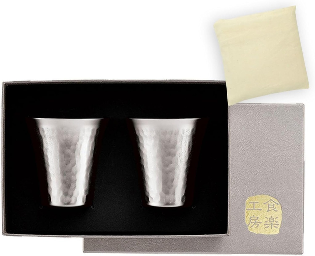 J-kitchens-SimpleBag Japanese Sake Glass, Titanium Cold Sake Cup, 2 pcs, 2 fl oz (65 ml), Made in Japan