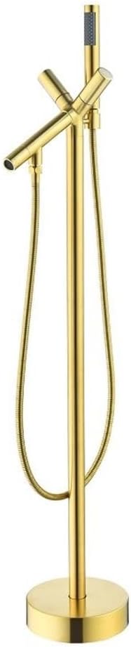 Brulon Double Handle Floor Mounted Tub Filler with Handshower in Brushed Gold