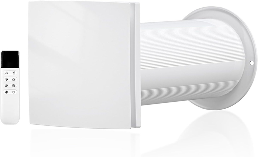 LINGGONGAIR Room Ventilation Fan 4-inch 5W EC Motor, Two-Way Wall Exhaust Fan with Ceramic Filter & Reversible Remote, Suitable for Home, Attic, Garage, Company, and Air Circulation