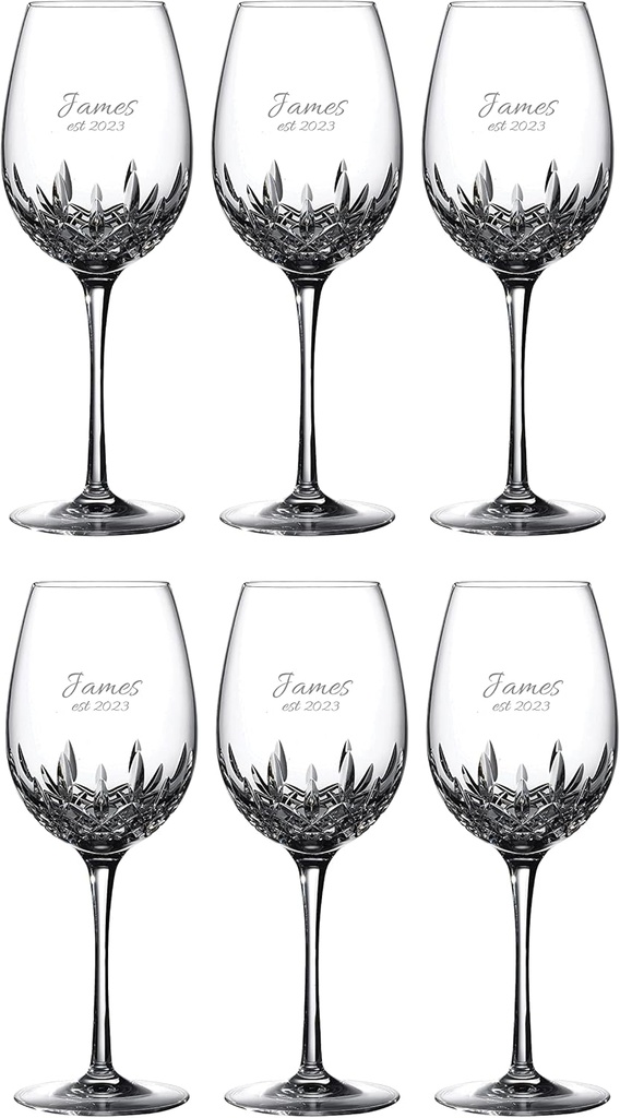 Waterford Personalized Lismore Essence Goblets, Set of 6 Custom Engraved Formal Crystal Drinking Glasses for Red Wine, Water, Juice, Home Bar Accessories