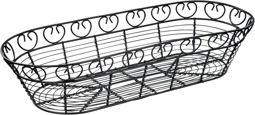Winco Oblong Wire Bread Basket, 15-Inch x 6.25-Inch x 3-Inch, Black
