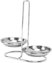 Spoon Rest Holder Stainless Steel Vertical Soup Ladle Holder Spoon Rest Easy Access Cooking Utensils Stand for Kitchen Cookware Hot Pot (Silver with 2 Plate)