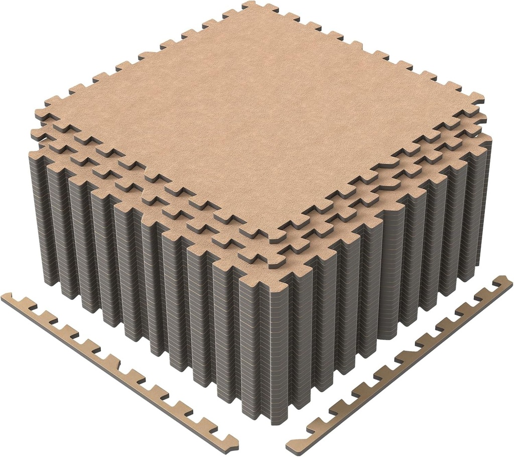 Tangkula 25 Pack-100 Sq.Ft. Foam Floor Tiles, Interlocking Carpet Tiles with Edge Borders, 24" × 24" Puzzle Exercise Mats for Living Room, Bedroom and Office (Light Brown, 100 Sq.Ft.)