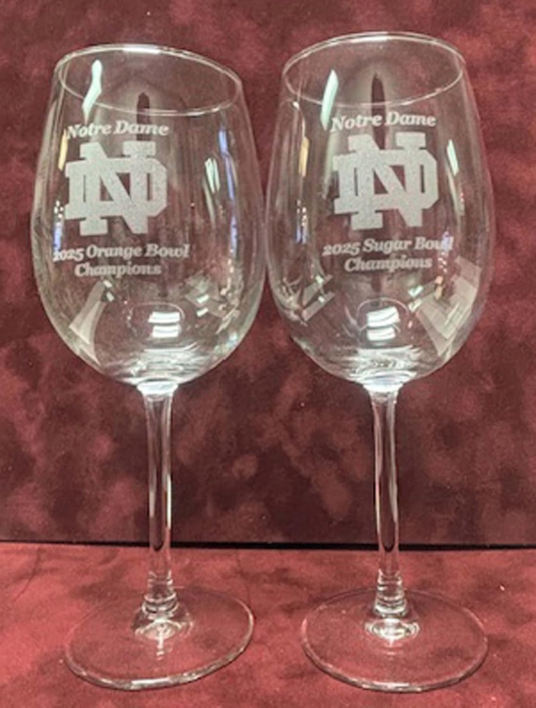 Notre Dame Fighting Irish set of 2 19 oz heavy duty wine glasses/water goblets - 2025 Orange Bowl and 2025 Sugar Bowl champions