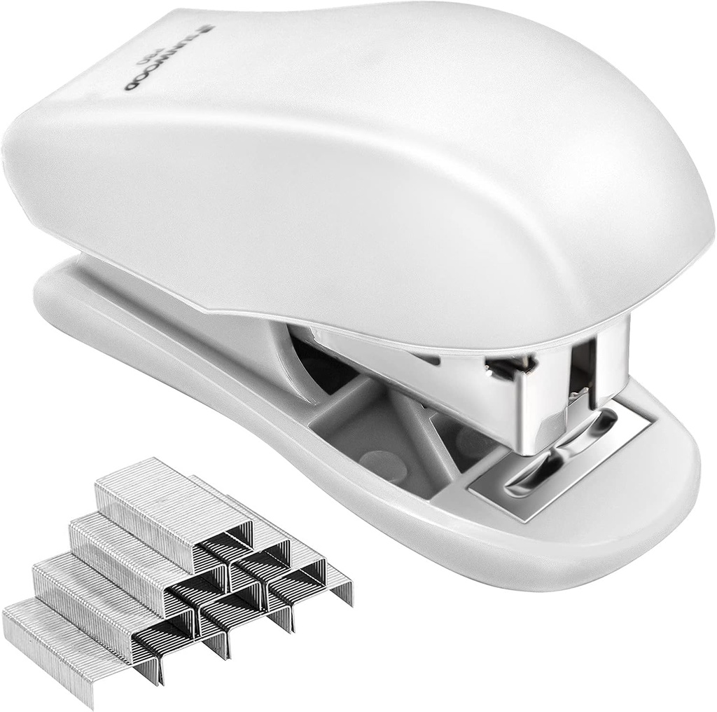 Mini Stapler with 640 Standard Staples, 25 Sheet Capacity, Compact Travel Size for Office, School, Family (White)