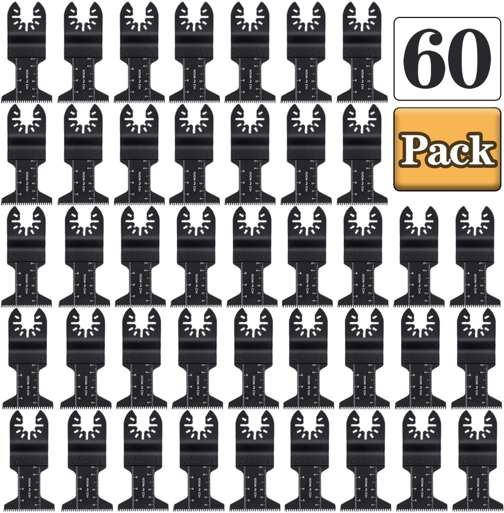 60 Oscillating Tool Saw Blades Multitool Quick Release Saw Blade Kit for Cutting Wood Plastic Soft Metal Fit Dewalt Makita Fein Multimaster Ryobi Bosch Milwaukee Chicago Craftsman (60 Pack)