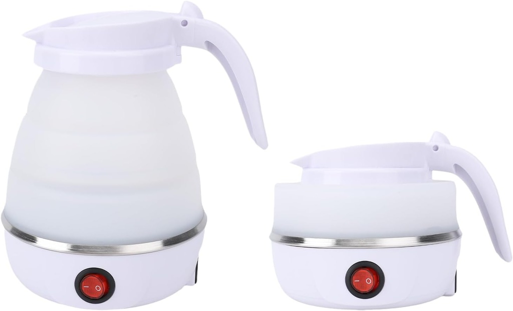 Asixxsix 600W Travel Foldable Electric Kettle, 600ml Silicone Collapsible Hot Water Boiler Tea Pot with Auto Shut Off & Separable Power Cord, 6 Minutes Fast Boiling (US Plug)