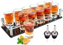 INFTYLE Acrylic Shot Glass Tray Holder with 12 Shot Glasses 1oz Thick Base Bar Shot Glasses Organizer Wine Glass Cup Serving Tray Display Easy Assembly Clear Shot Glass Rack for Party Weddings Gifts