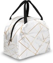 AUUXVA Lunch Bag Geometric Gold Lines Marble Print, Lunch Box Insulated Tote Bags with Handle, Reusable Cooler Ice Pack Handbag for Women Men