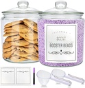 1 Gallon Glass Jars with Lids and Scoops,Clear Glass Storage Containers with Labels for Laundry Room Organization,Large Glass Canisters Set for Kitchen Pantry,Laundry Supplies,Bathroom,2 Pack