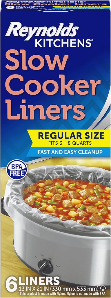 Reynolds Kitchens Slow Cooker Liners, Regular (Fits 3-8 Quarts), 6 Count