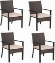 MFSTUDIO Wicker Patio Chairs Set of 4, Outdoor Furniture Dining Chairs, Extra-Wide Patio Chair Set with Zipper Cushions, Rattan Outdoor Chair Sets of 4, Deck, Porch