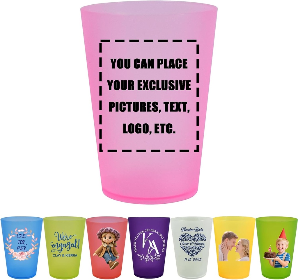 Personalized Custom Frosted Wedding Cups 30/60/100 Pcs, 12oz/16oz atterproof Flexible Reusable for Bridal Shower & Events (12 oz,Pink frosted,60 PCS)