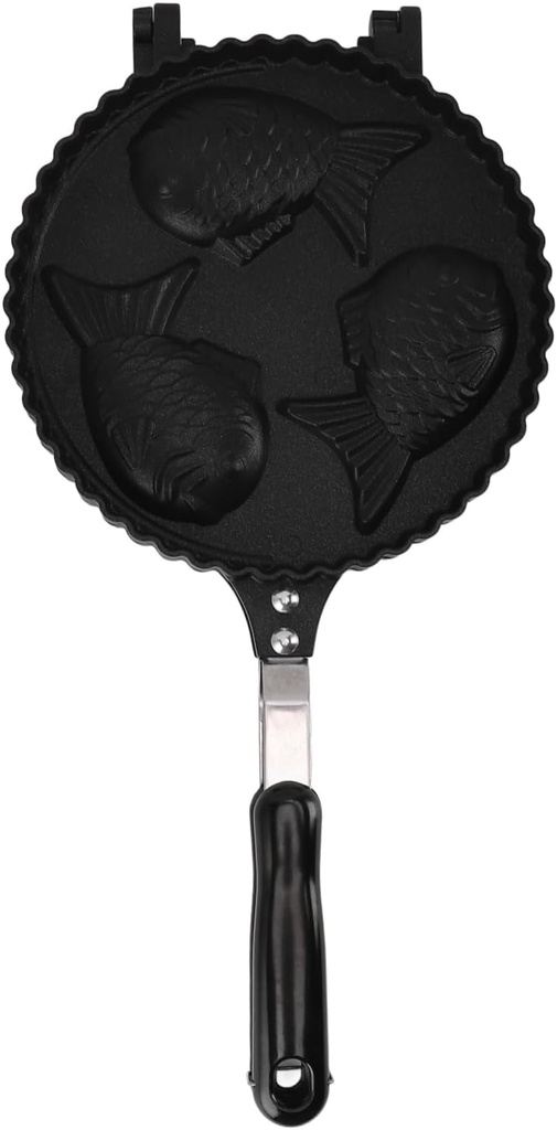 Fish Waffle Maker Pan, 3 Fish Cute Aluminum Uniform Heating Double Sided Taiyaki Pan, Universal Cookware for Home Kitchen Cooking Omelets Bacon Burgers Breakfast