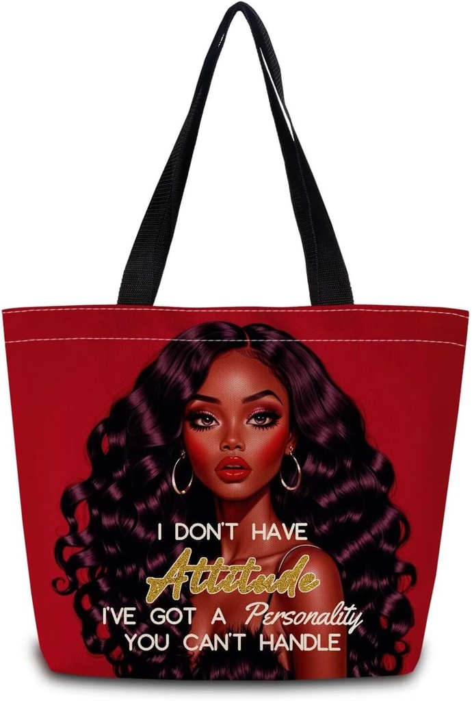 African American Tote Bag Reusable Grocery Bags Aesthetic Shopping Shoulder Handbag with Interior Zipper Pocket Stylish I've Got A Personality Present for Women