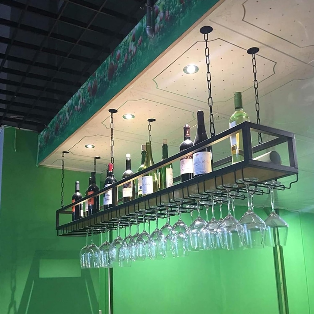 Wall Mounted Wine Shelves, Ceiling Wine Glass Rack Hanging Wine Bottle Holder, Modern Plants Photos Wine Display Storage Holder for Bar/Restaurant/Kitchen/Wine Cellar (Size : 140x25x22cm)