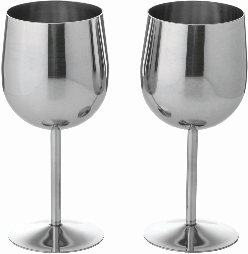 Drinkware 2 Piece Stainless Steel Wine Goblet Set, 12oz, Silver