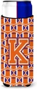Letter K Football Orange, White and Regalia Ultra Beverage Insulators for slim cans