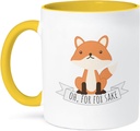3dRose Oh, for fox sake in a banner with an adorable fox on white background. 15oz Two-Tone Yellow Mug