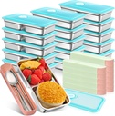 Vesici 12 Pack Stainless Steel Bento Boxes with Tableware Set 30 oz 2 Compartments Snack Box Containers with Leakproof Lids, Divided Meal Prep Lunch Box Food Container Dishwasher Safe