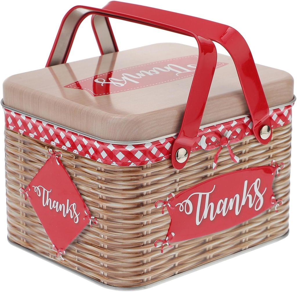 Hemoton 1pc Handle Candy Box for Cookies and Snacks Practical Tinplate Storage Container Sealing Design for Entertaining Guests Woven Pattern