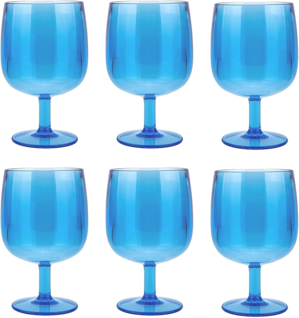 KOXIN-KARLU Classic Stackable 12 ounce Plastic Wine Stems Acrylic Glasses, set of 6 Blue